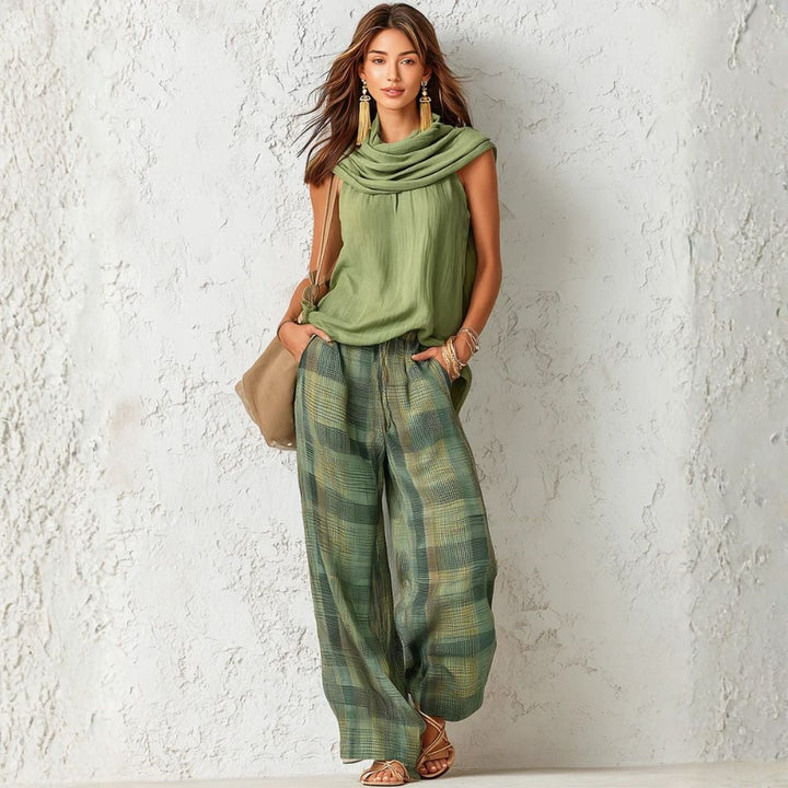 Kareli - Waterfall Neckline Cotton-Linen Set