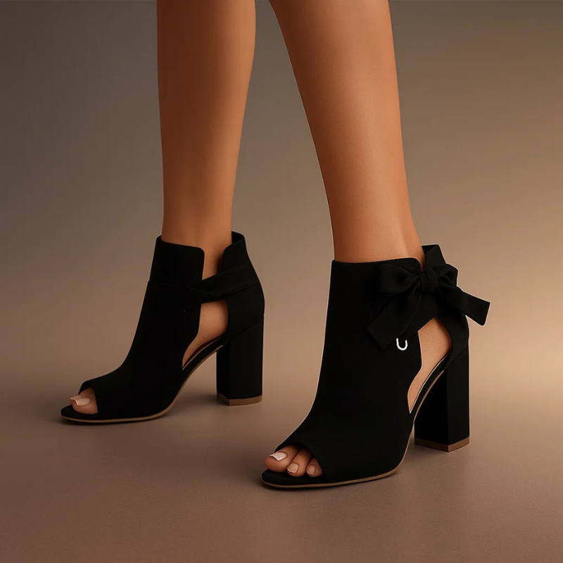 Rivena - Ankle-Bow Suede Heel Sandals