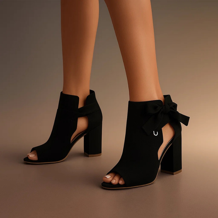 Rivena - Ankle-Bow Suede Heel Sandals