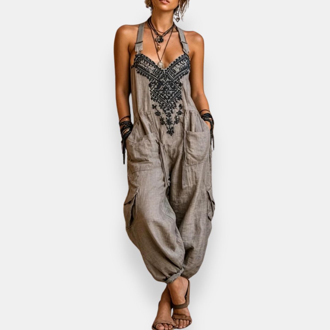 Nivara - Embroidered Bodice Woven Jumpsuit