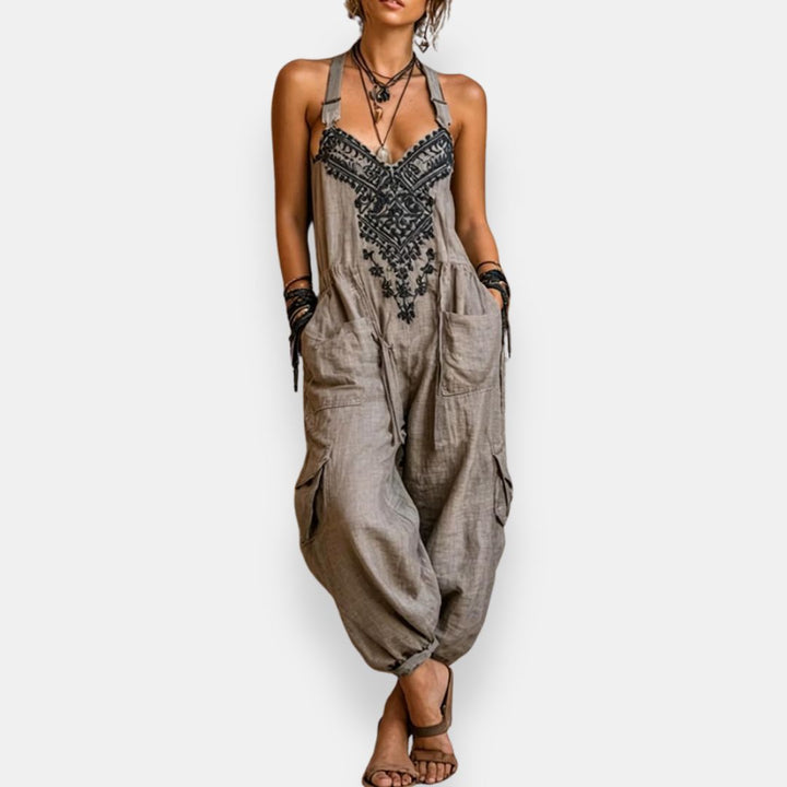 Nivara - Embroidered Bodice Woven Jumpsuit