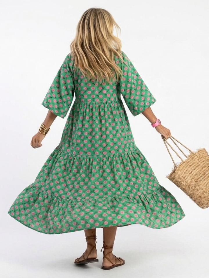 Kelora - Tiered Floral Print Midi Dress