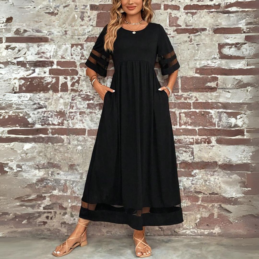 Velara - Shadow-Stripe Maxi Dress
