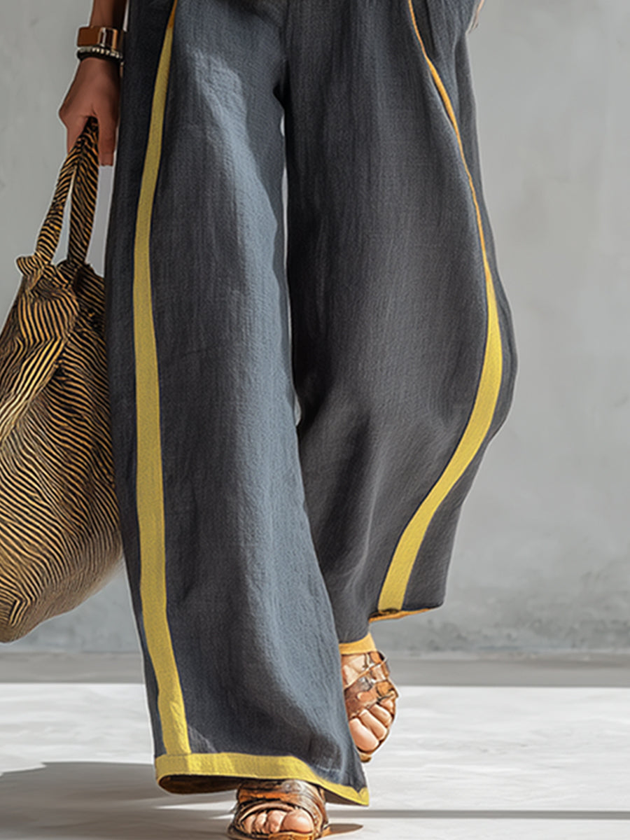 Arenia - Contrast Trim Linen-Cotton Waistcoat Trousers Set