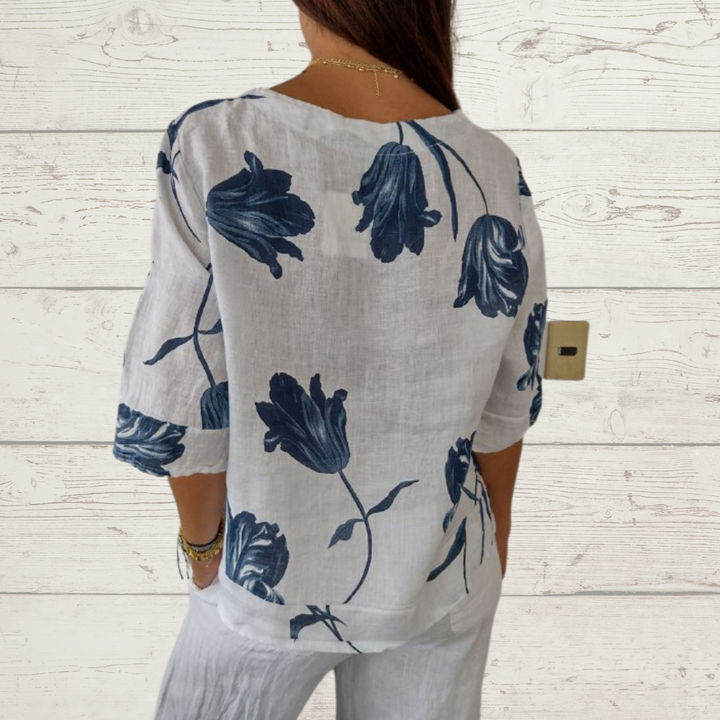 Nivara - V-Neck Cotton-Linen Tunic Top