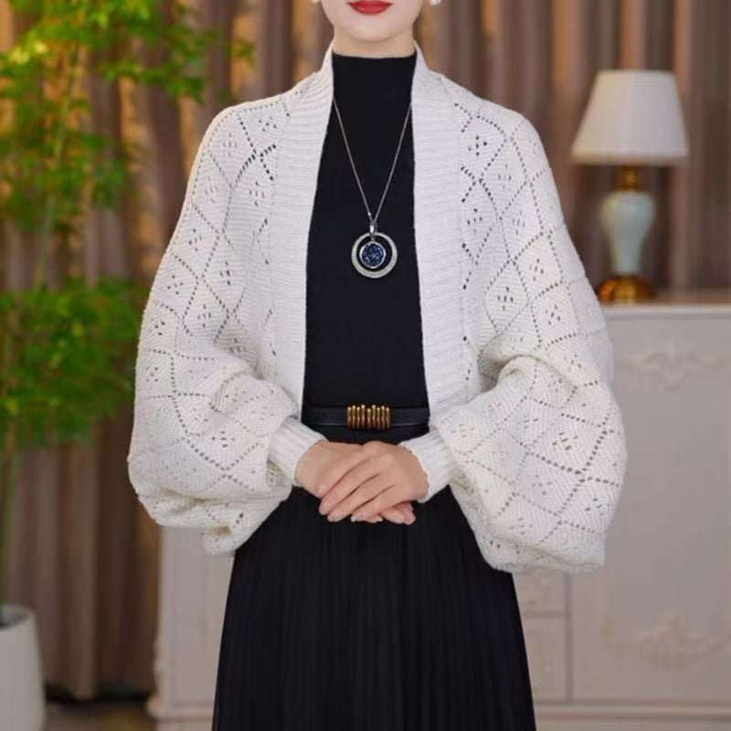 Eryla - Pointelle Knit Shawl Cardigan