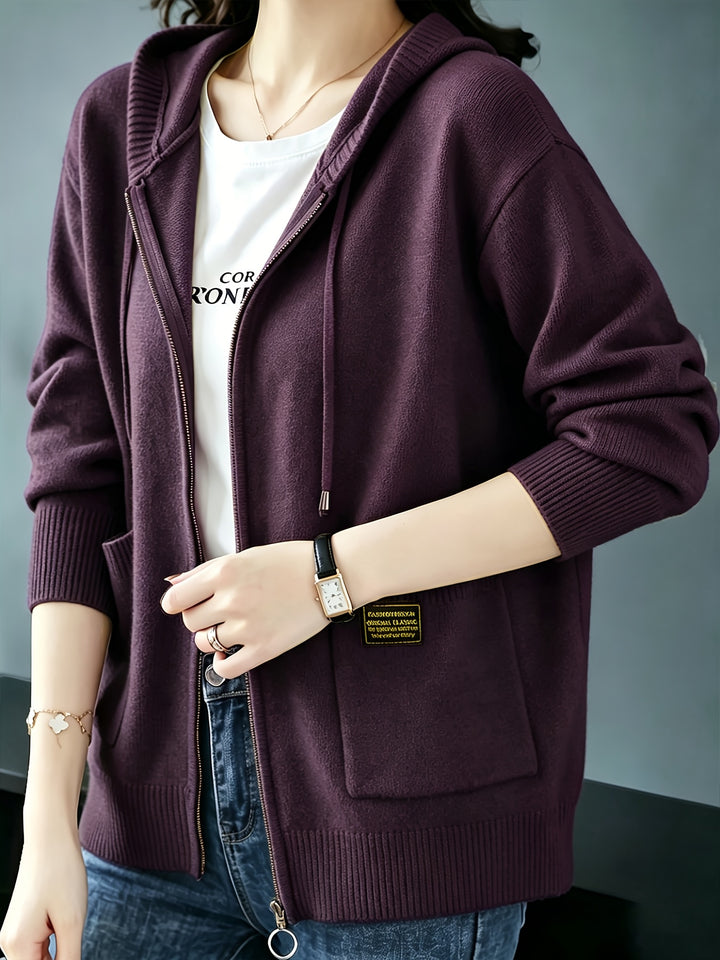 Rilena - Drawstring Hood Viscose Knit Cardigan