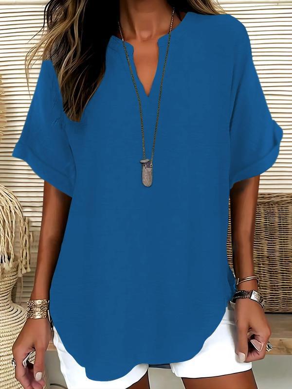 Arlise - Notched-Neck Plain-Weave Blouse