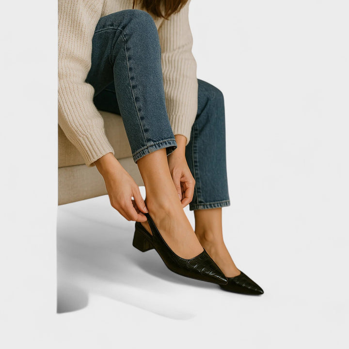 Oryla - Tapered-Toe Croc-Embossed Heels