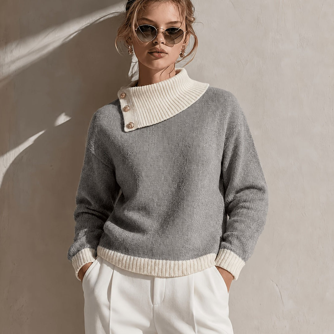 Calira - Asymmetric Neck Knit Sweater