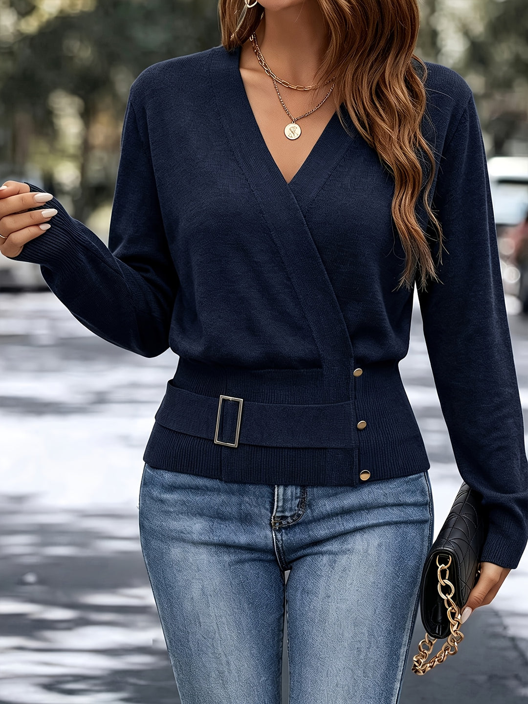Calira - Cross-Neck Knit Pullover