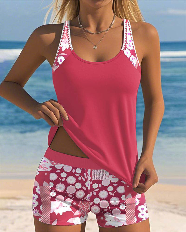 Kireya - Tank-Top Shorts Quick-Dry Knit Swimwear Set