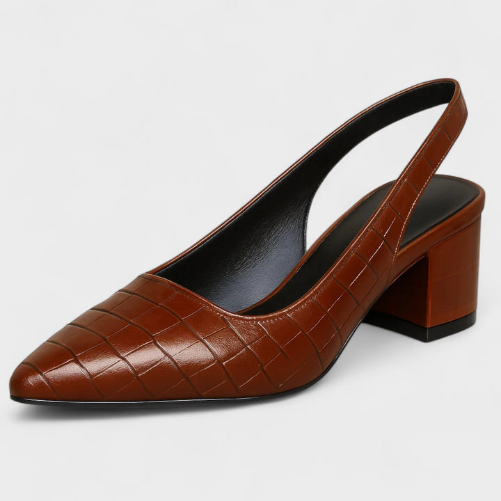 Oryla - Tapered-Toe Croc-Embossed Heels