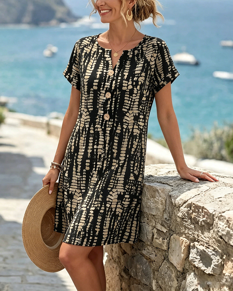 Mevara - Button-Front Printed Dress