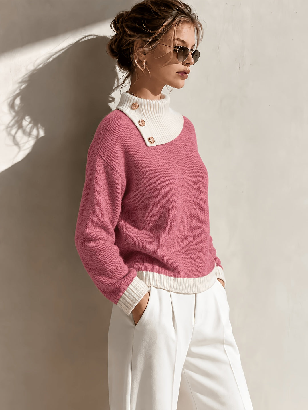 Calira - Asymmetric Neck Knit Sweater
