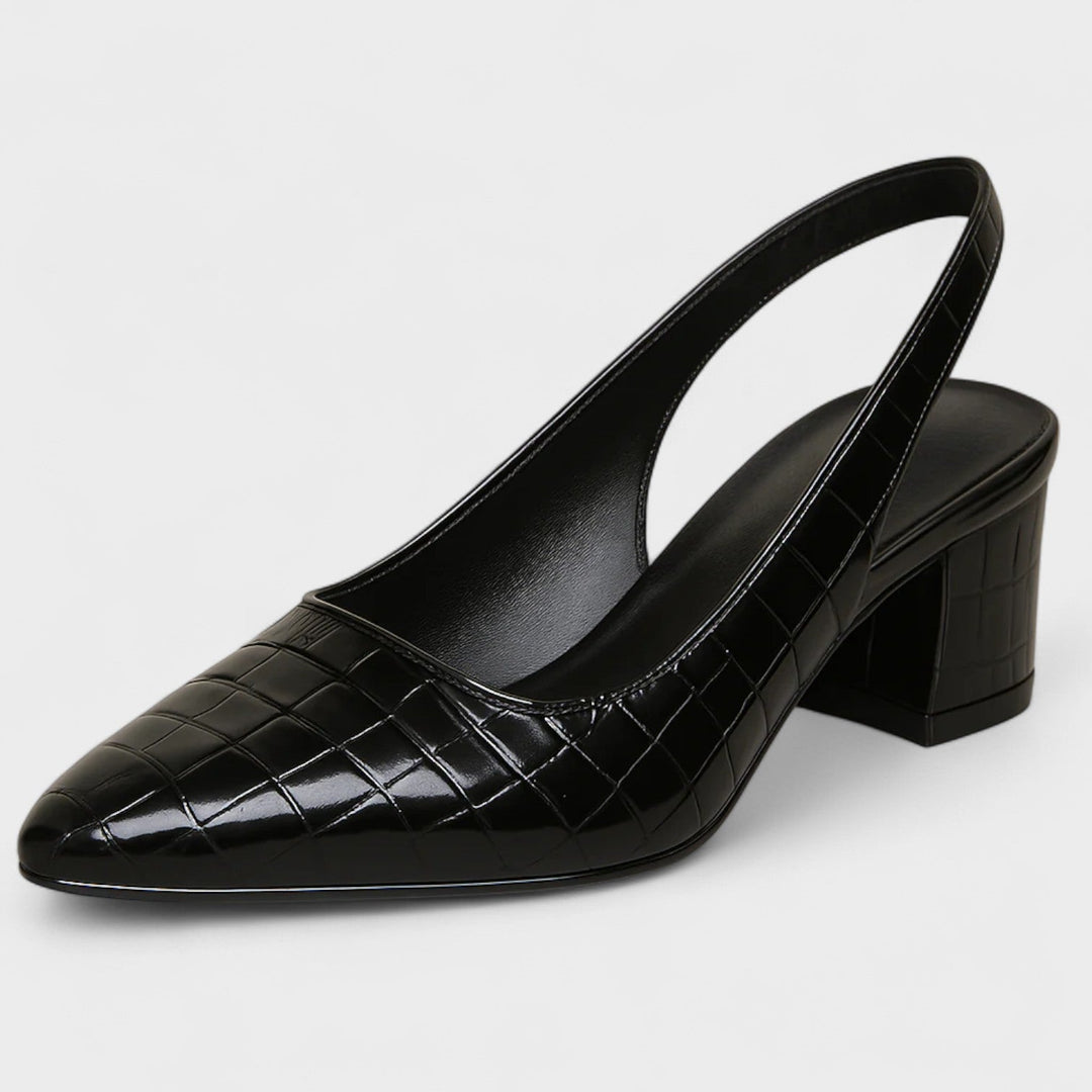 Oryla - Tapered-Toe Croc-Embossed Heels