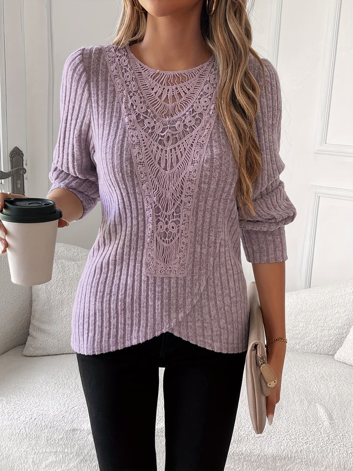 Nivara - Lace-Trim Round Neck Knit T-Shirt