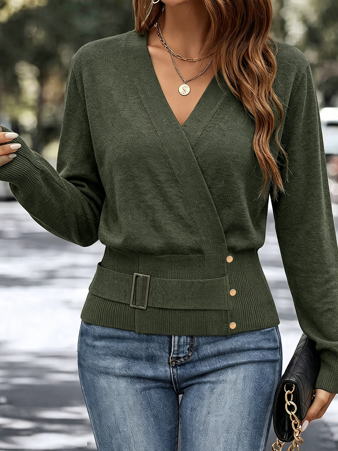Calira - Cross-Neck Knit Pullover