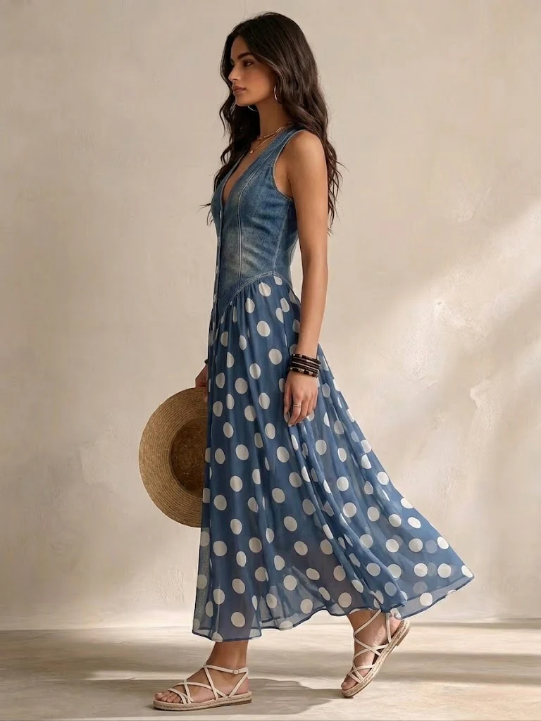 Navira - Polka Dot Chiffon Midi Dress