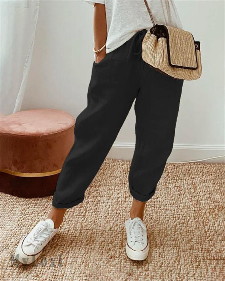 Mevra - Straight-Leg Linen-Cotton Trousers
