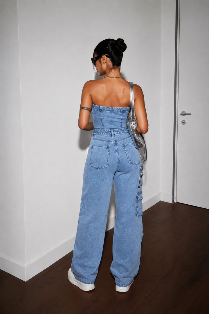 Elyra - Strapless Denim Jumpsuit