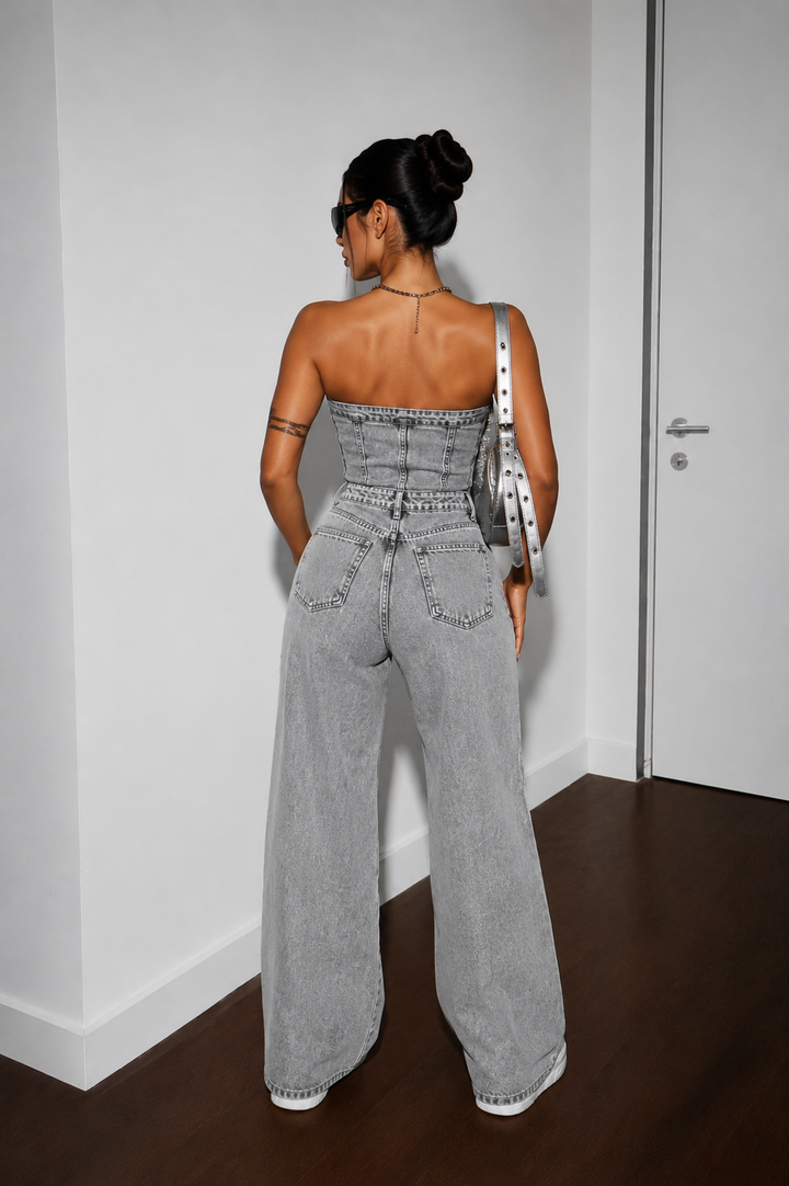 Elyra - Strapless Denim Jumpsuit