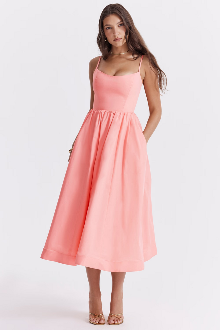 Nolara - Corset-Style Woven Midi Dress