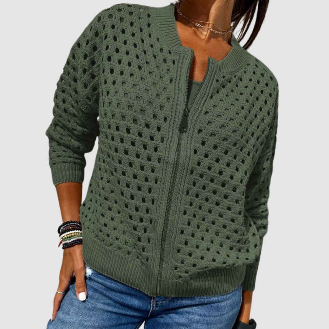 Nevara - Zipper-Front Knitted Cardigan