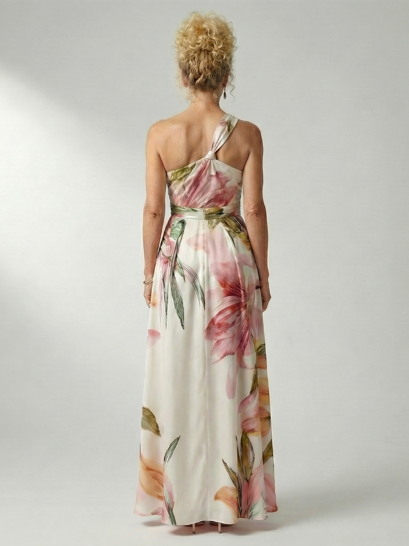 Mevara - Halter-Neck Floral Print Maxi Dress
