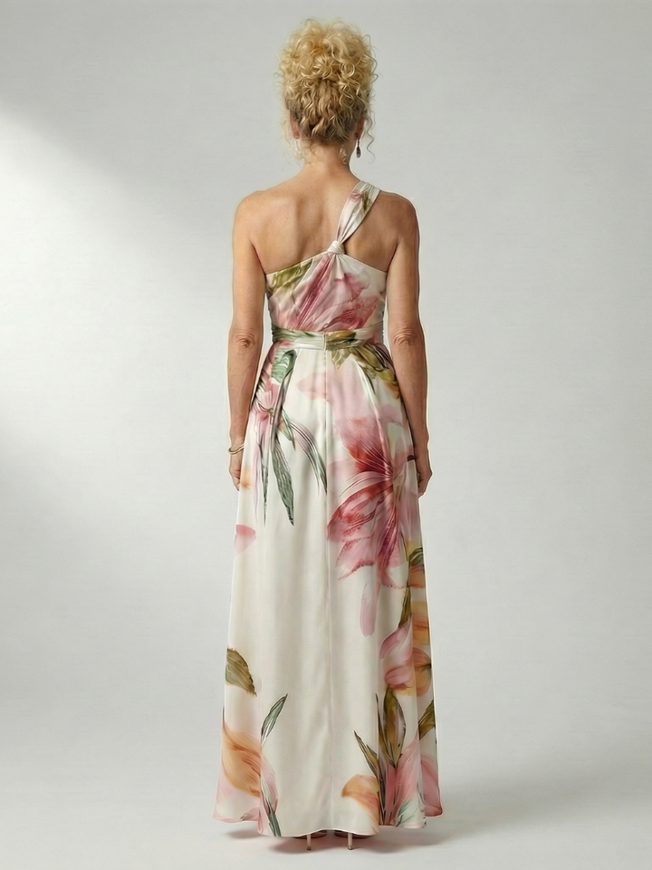 Mevara - Halter-Neck Floral Print Maxi Dress