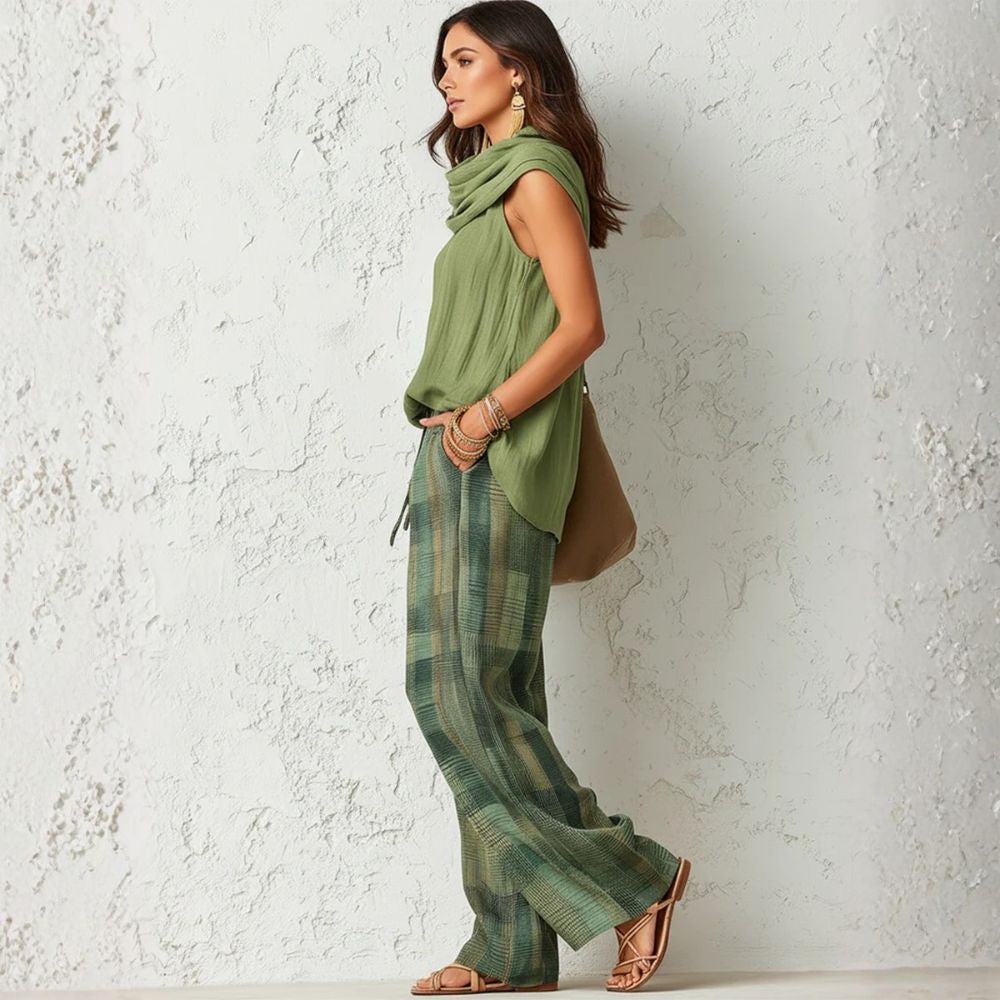 Kareli - Waterfall Neckline Cotton-Linen Set