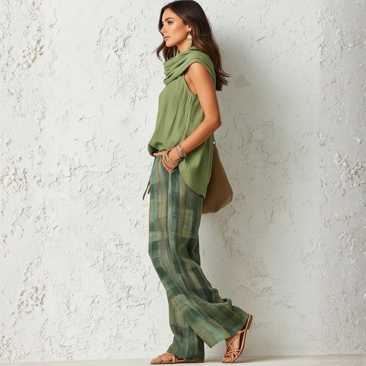 Kareli - Waterfall Neckline Cotton-Linen Set