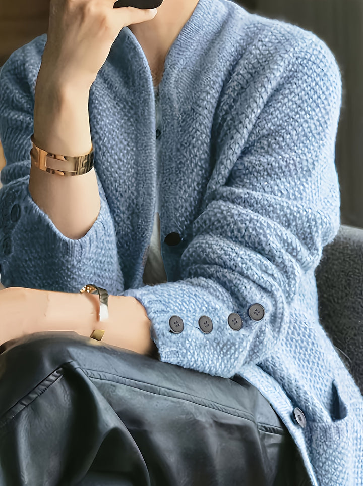 Avenya - Stand Collar Knit Sweater Top Coat