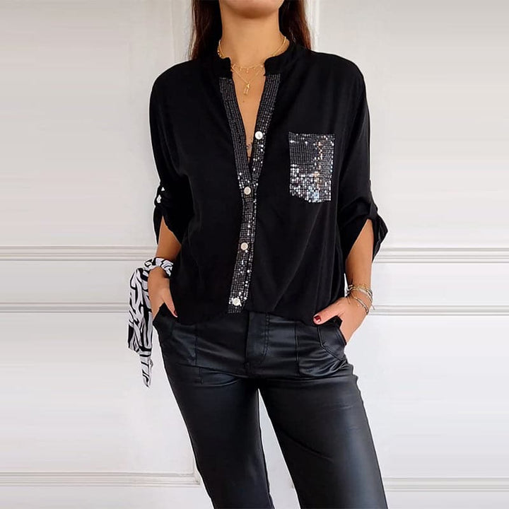 Calyra - Sequin Placket Cotton Top