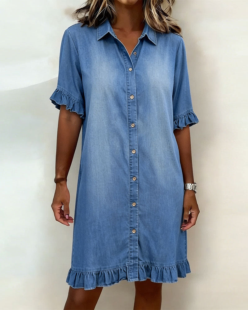Kiraya - Ruffled Sleeve Denim Dress
