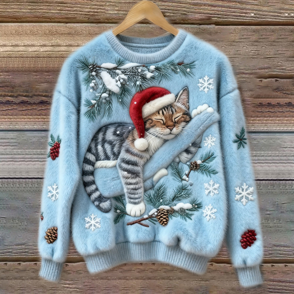 Velira - 3D Cat Applique Pile Knit Jumper