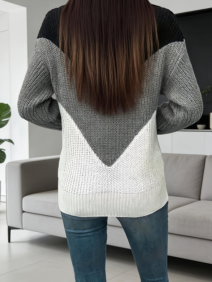 Velira - Colorblock Knit Zip Sweater