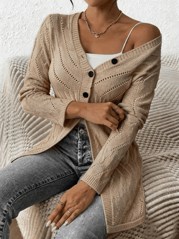 Renaya - V-Neck Textured Knit Cardigan Sweater