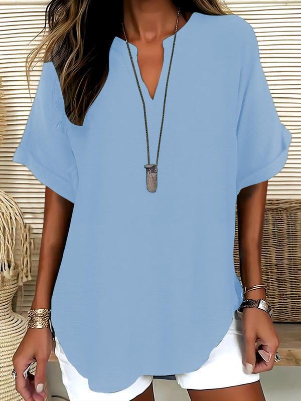 Arlise - Notched-Neck Plain-Weave Blouse