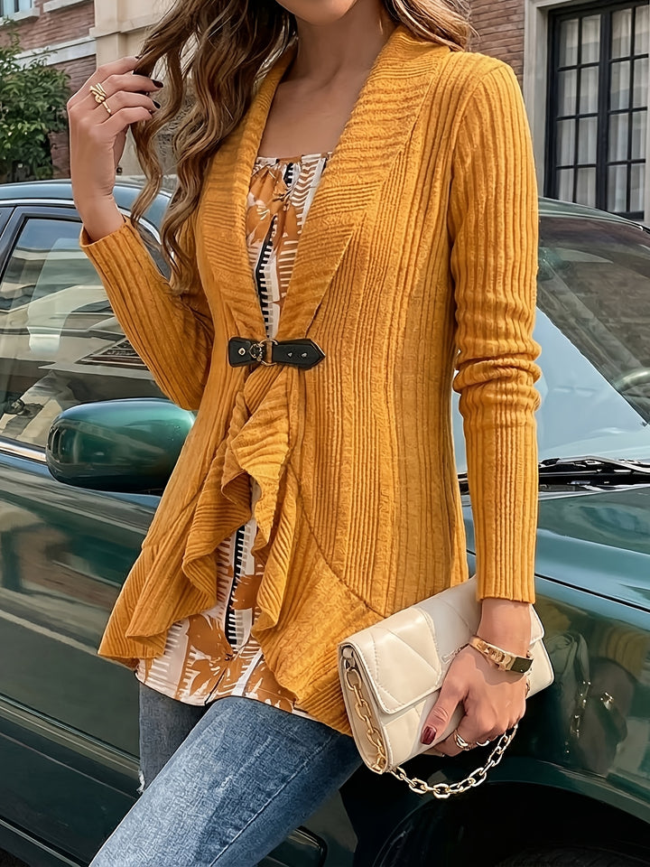 Zelara - Faux Two-Piece Rib Knit Long Blouse