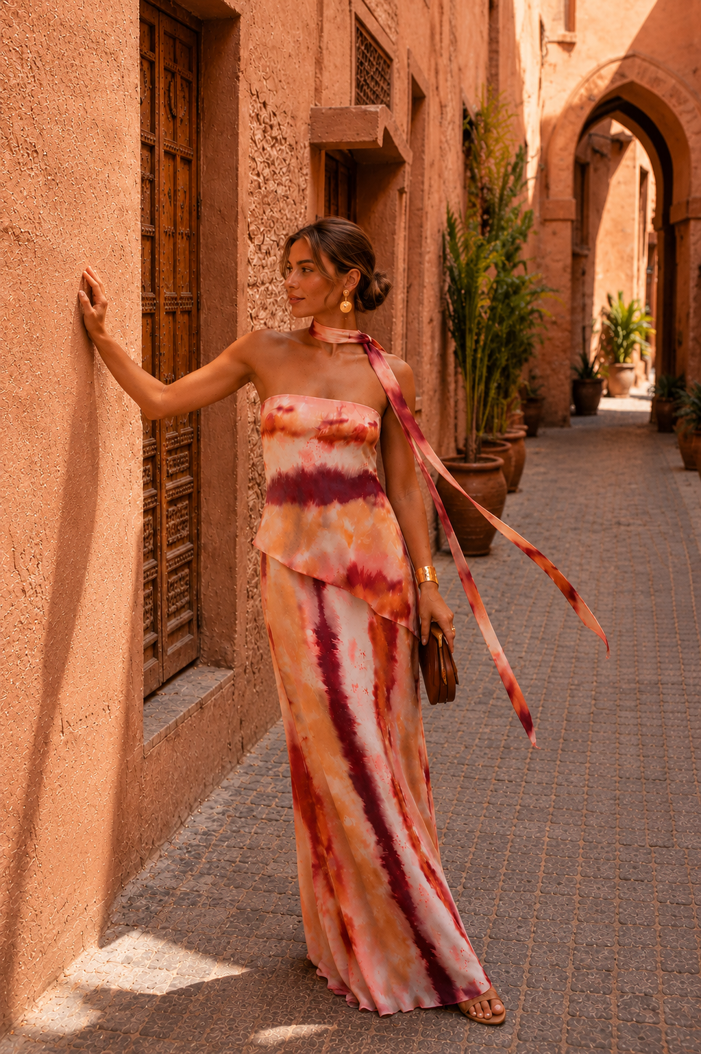 Ilyra - Sweetheart Neckline Printed Dress Set