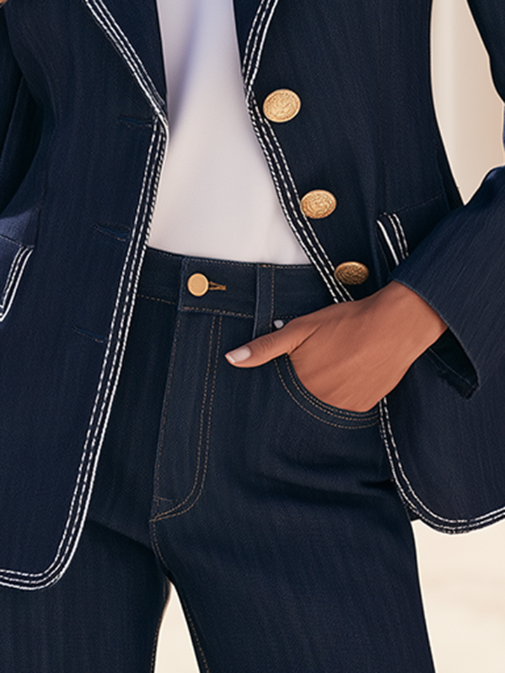 Orlise - Gold-Button Denim Blazer