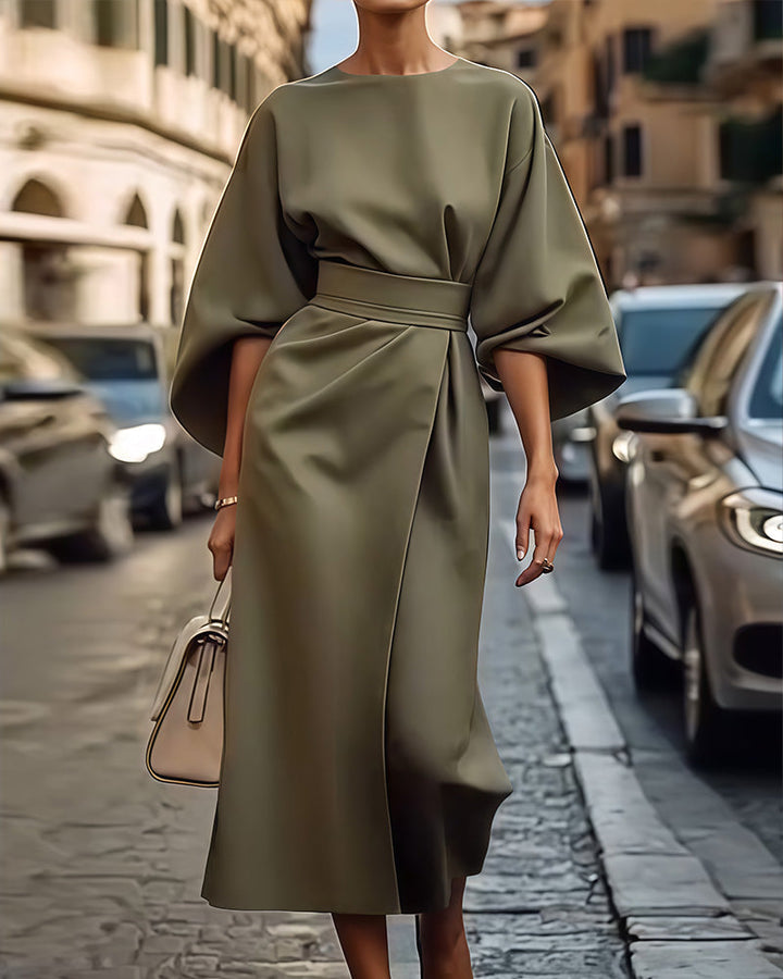 Mireva - Lantern-Sleeve Woven Dress
