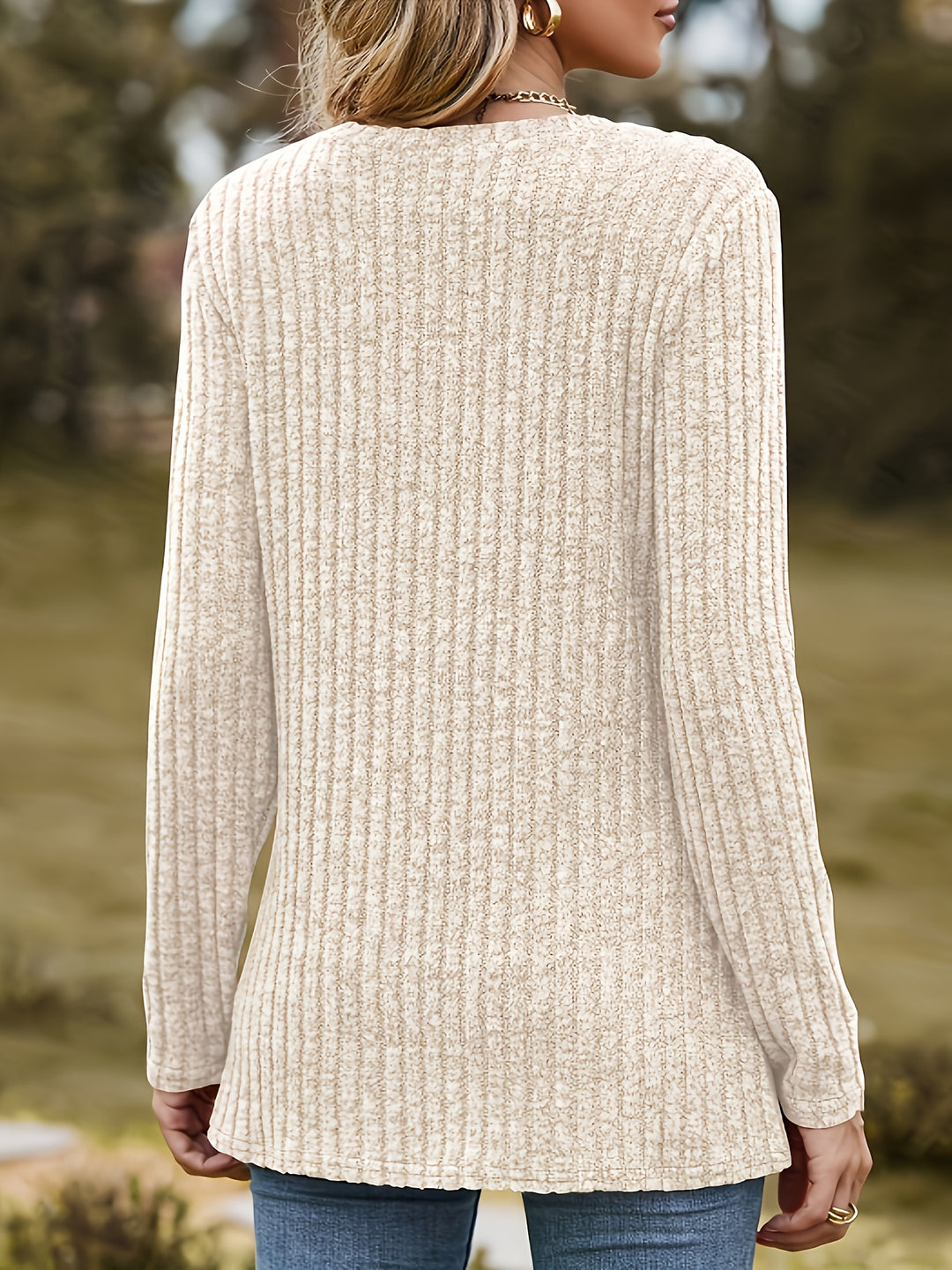 Mevara - Heart Print Rib Knit Top