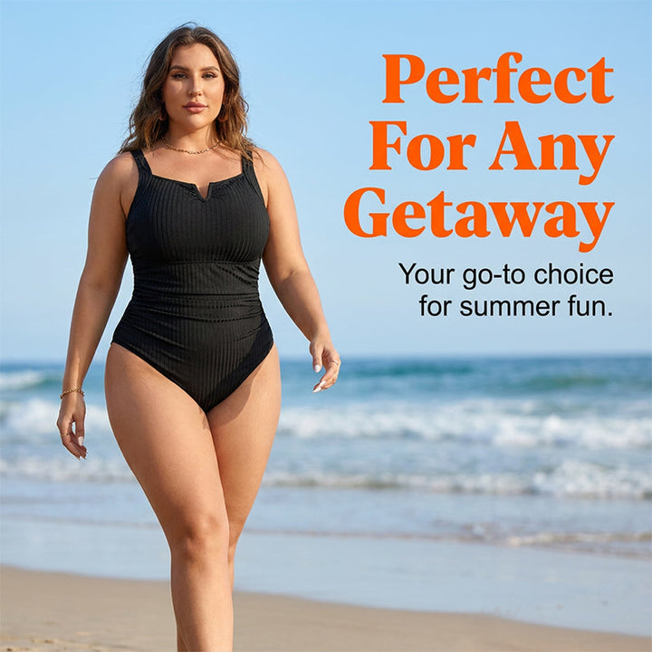 Vesara - Front-Ruched Ribbed Knit One-Piece Swimsuit