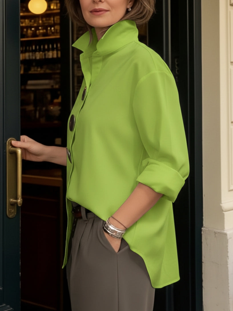 Avenya - Stand Collar Cotton-Linen Blouse