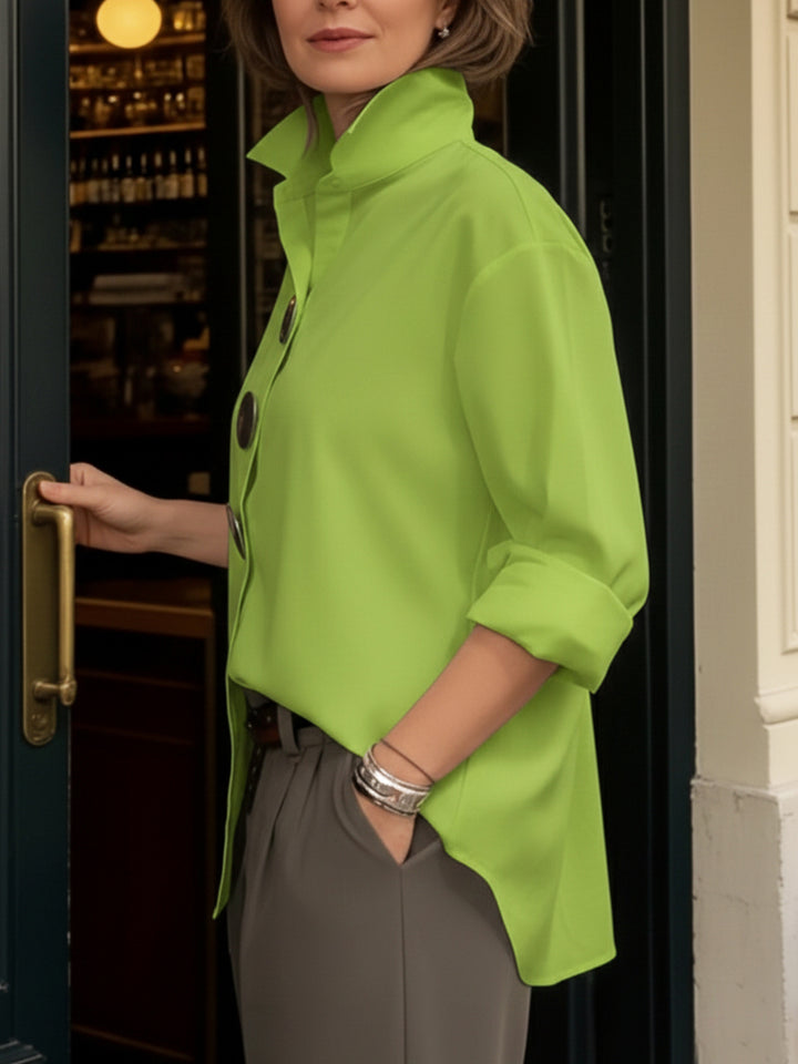 Avenya - Stand Collar Cotton-Linen Blouse
