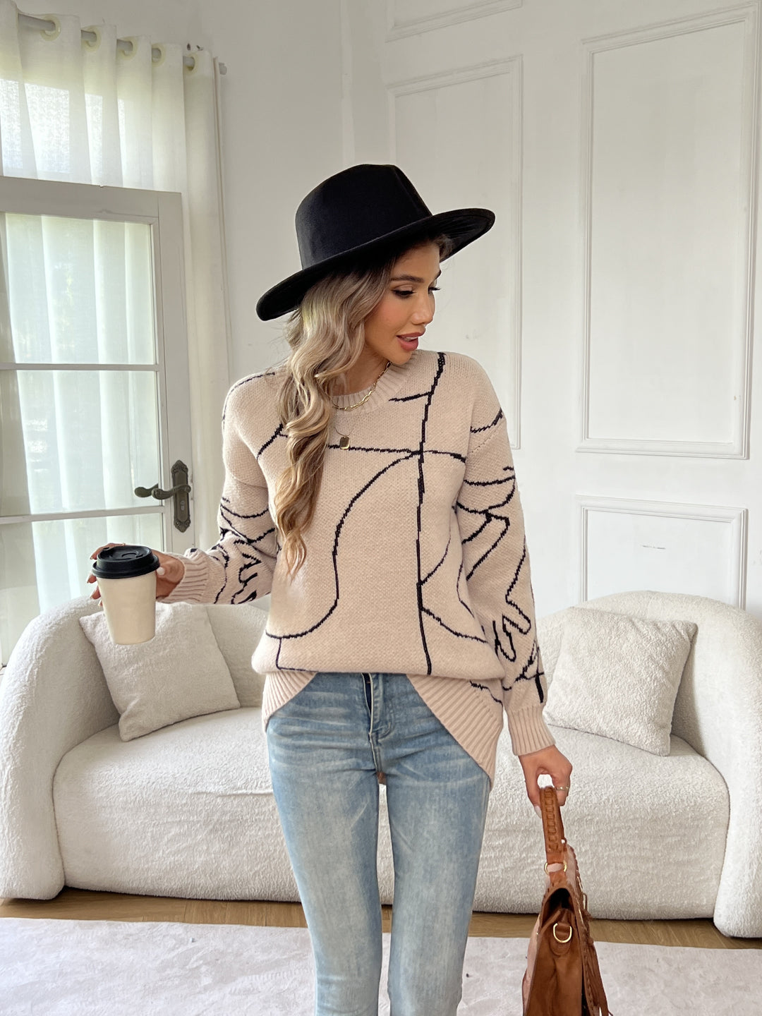 Nivara - Geometric Pattern Knit Sweater