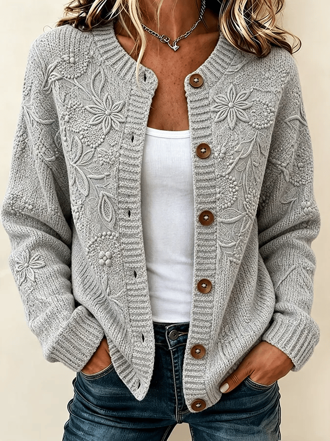 Solira - Maple Leaf Print Fine-Gauge Knit Cardigan