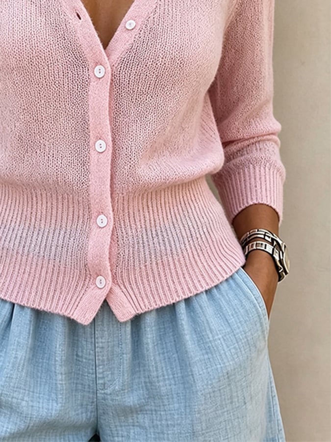 Seniva - V-Neck Cotton Cardigan